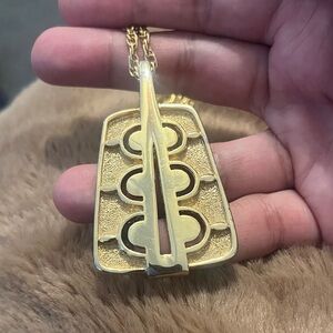 KRAMER Modernist Pendant Necklace Guitar Music Instrument Lute MCM Art Deco Boho
